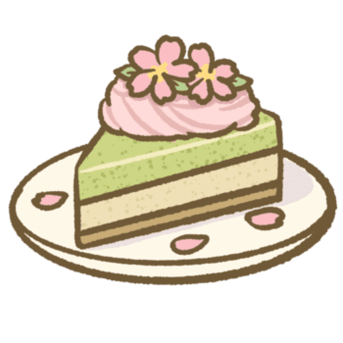 Sakura matcha cake slice illustration